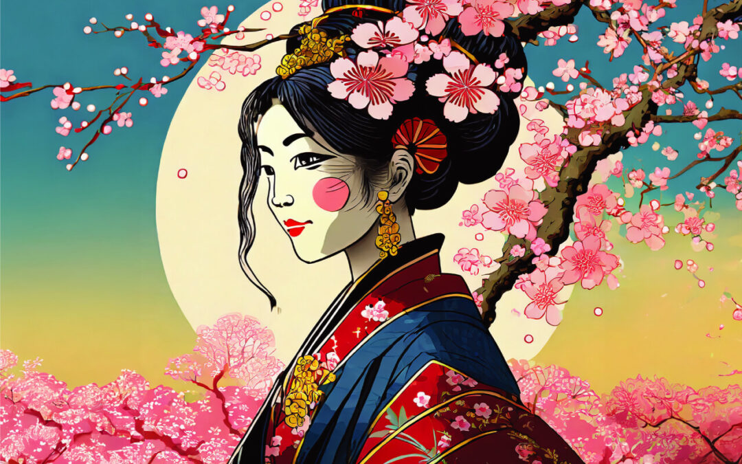 geisha with sakura branches